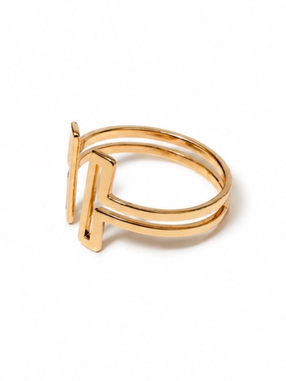 NEW - Modern Gold T Bar Double Band Ring - Size 6 Minimalist Statement